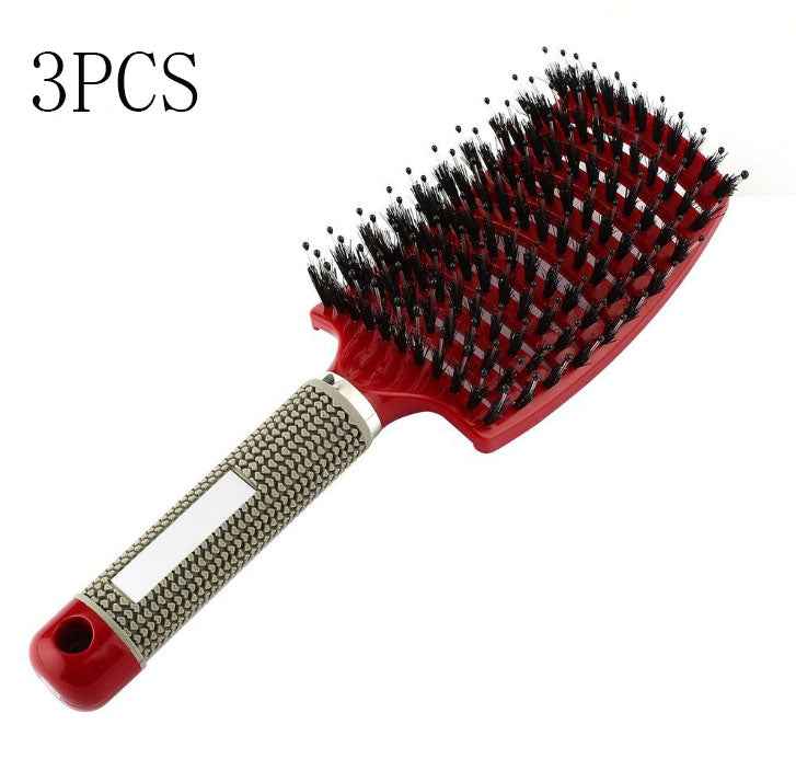 Cepillo alisador de cabello rojo con cerdas negras y mango ergonómico antideslizante
