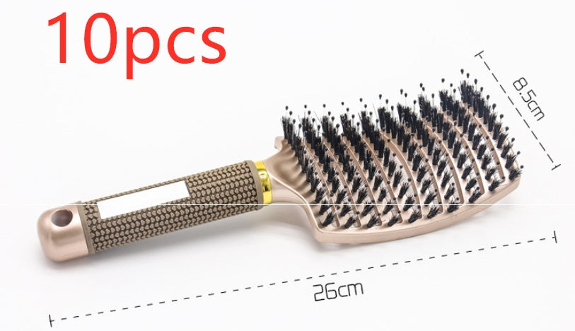 Set de 10 cepillos para el cabello color oro rosa con medidas de 26cm x 8.5cm