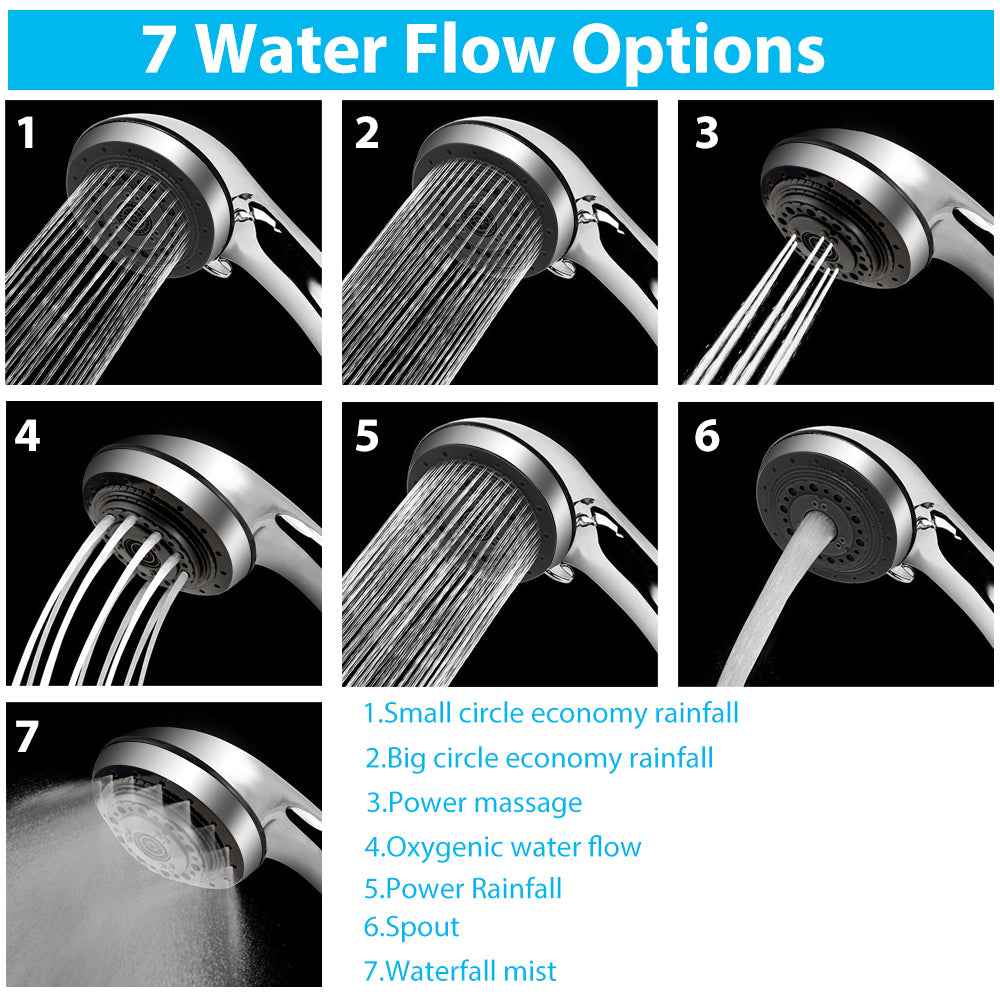7-Function Handheld Shower Set — Head, Hose & Wall Bracket