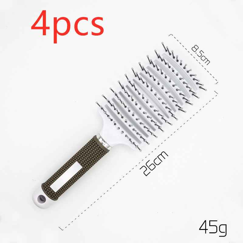 Cepillo desenredante de pelo con mango ergonómico y diseño de cerdas flexibles.