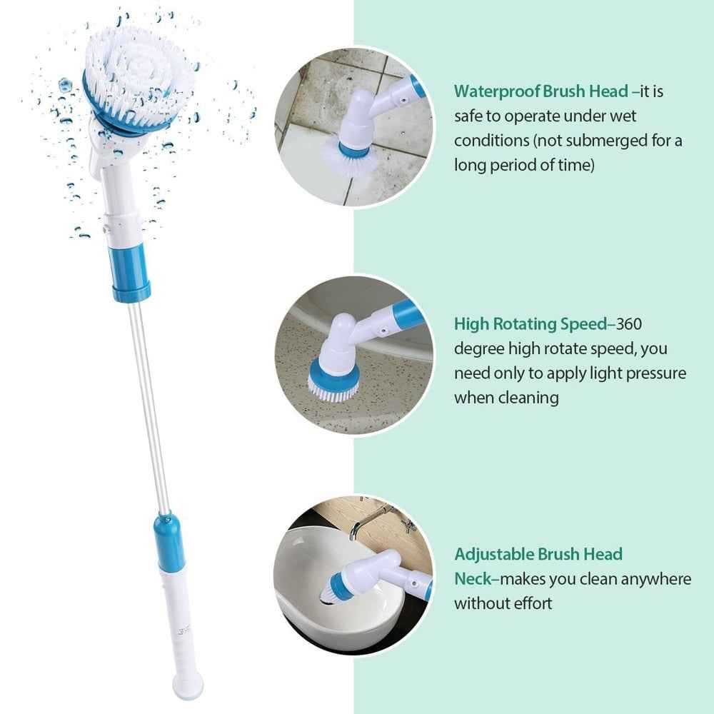 Cordless Electric Scrubber — Retractable Handle with 3 Brush Heads