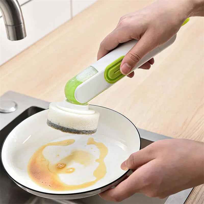 Soap-Dispensing Dish Brush — Long Handle with 2 Replacement Heads