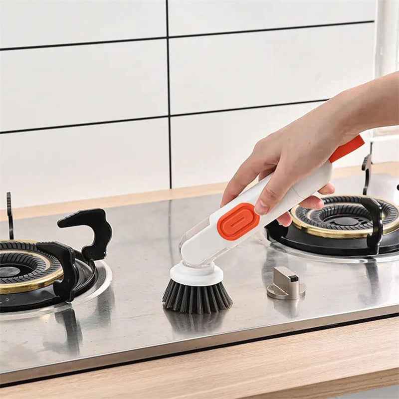 Soap-Dispensing Dish Brush — Long Handle with 2 Replacement Heads