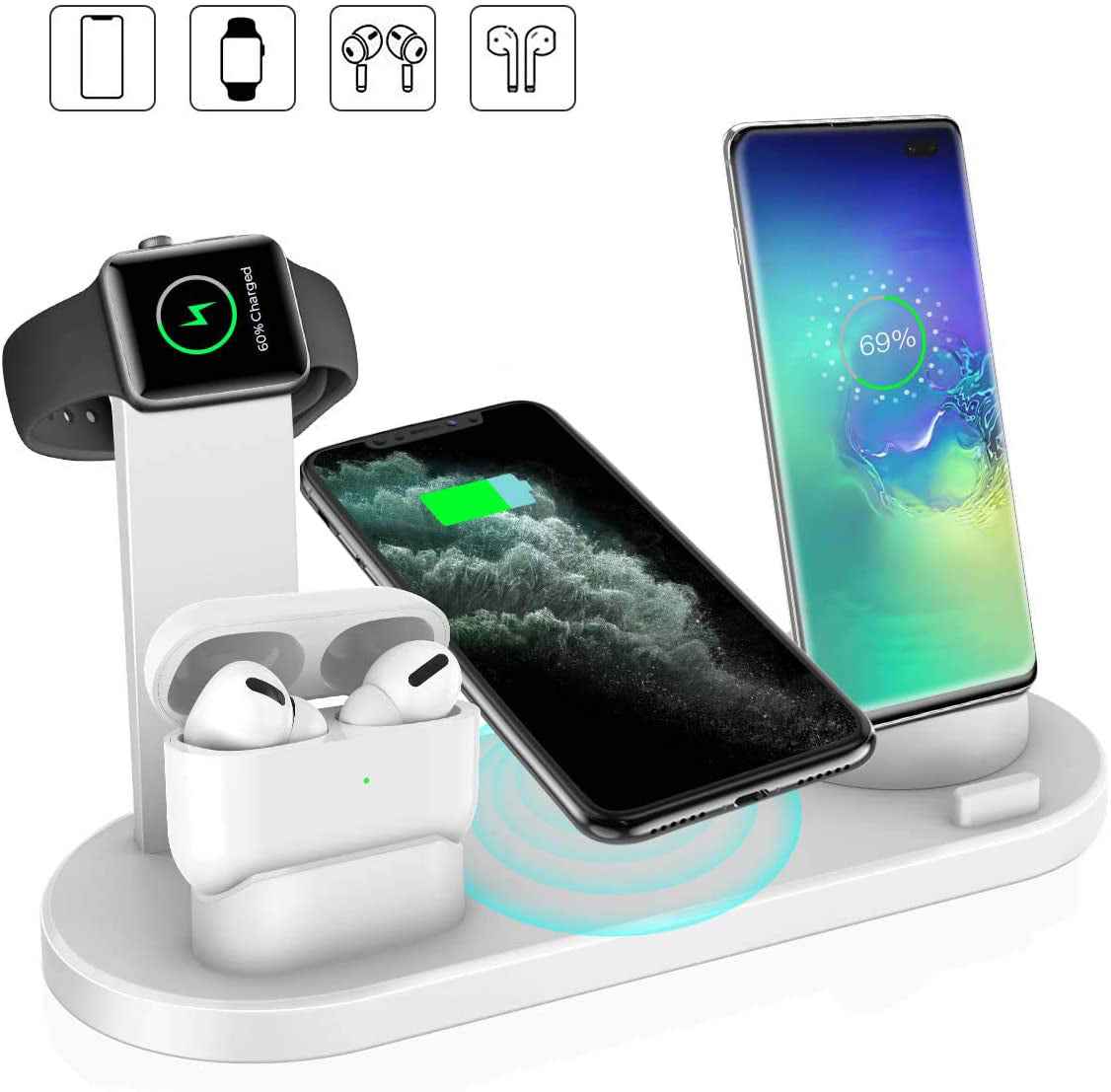 4-in-1 Wireless Charging Station — 15W Dock for iPhone, Watch & AirPods