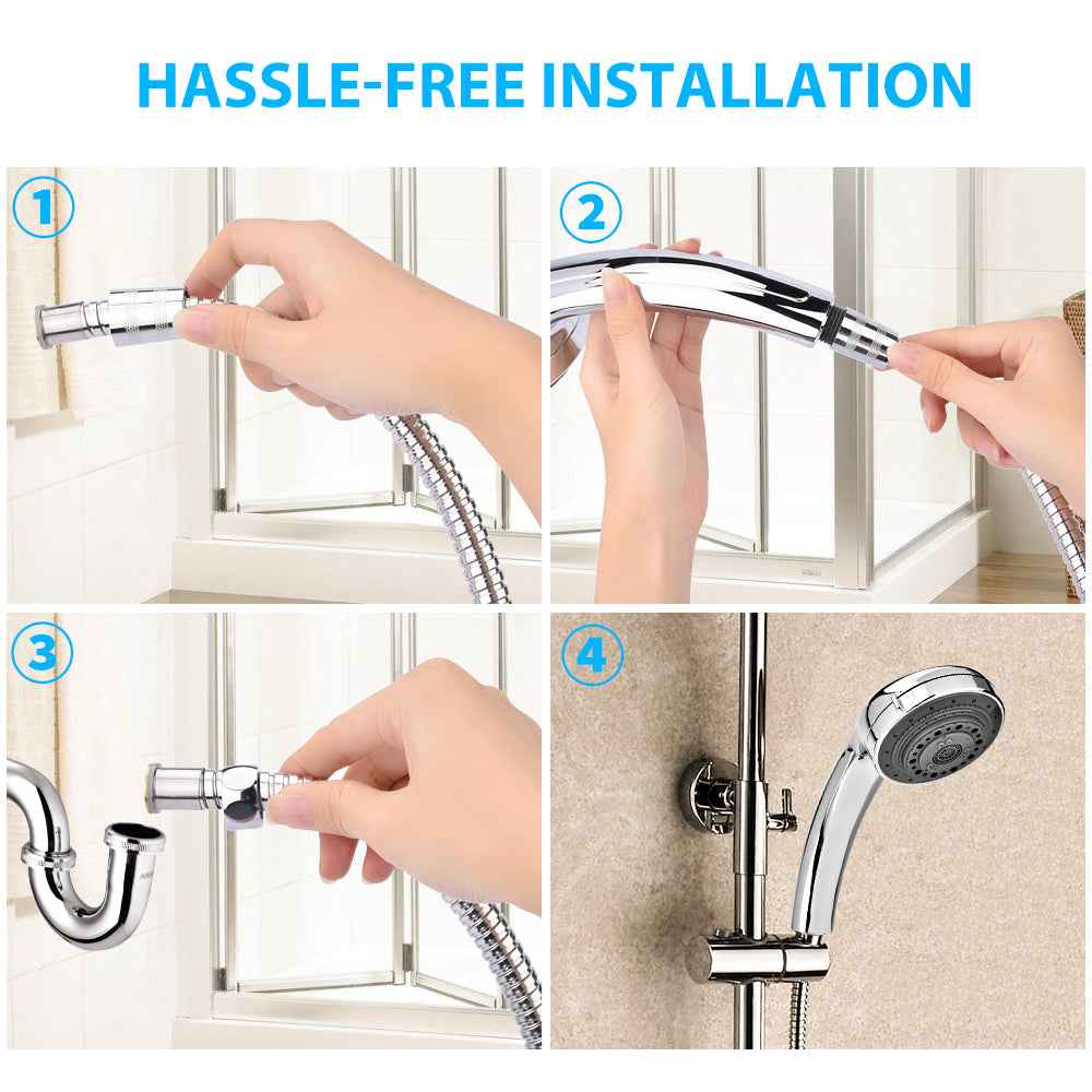 7-Function Handheld Shower Set — Head, Hose & Wall Bracket