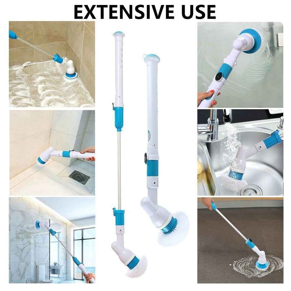 Cordless Electric Scrubber — Retractable Handle with 3 Brush Heads