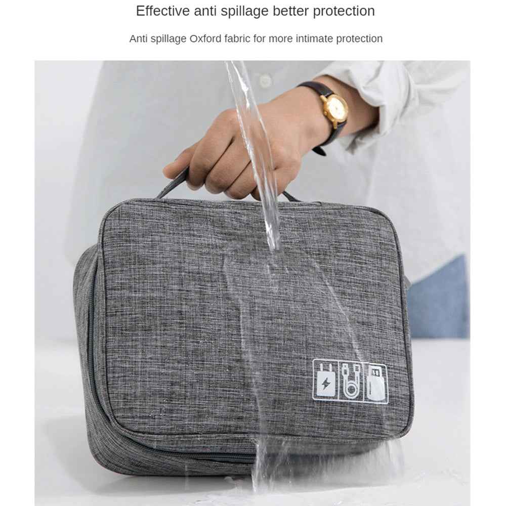 Electronics Travel Organizer — Waterproof Cable & Charger Storage Bag