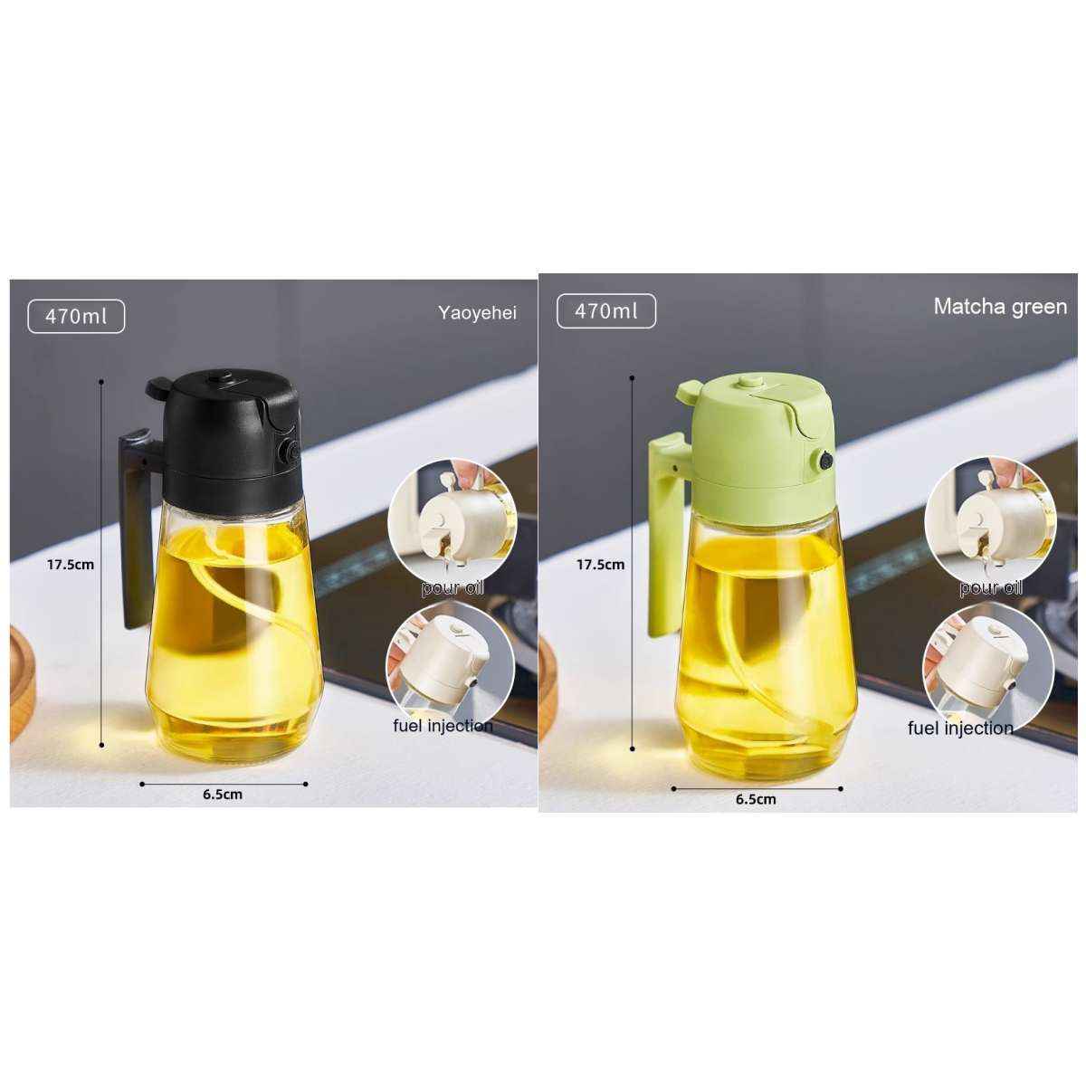 Glass Olive Oil Sprayer — 2-in-1 Spray & Pour Dispenser 470ml