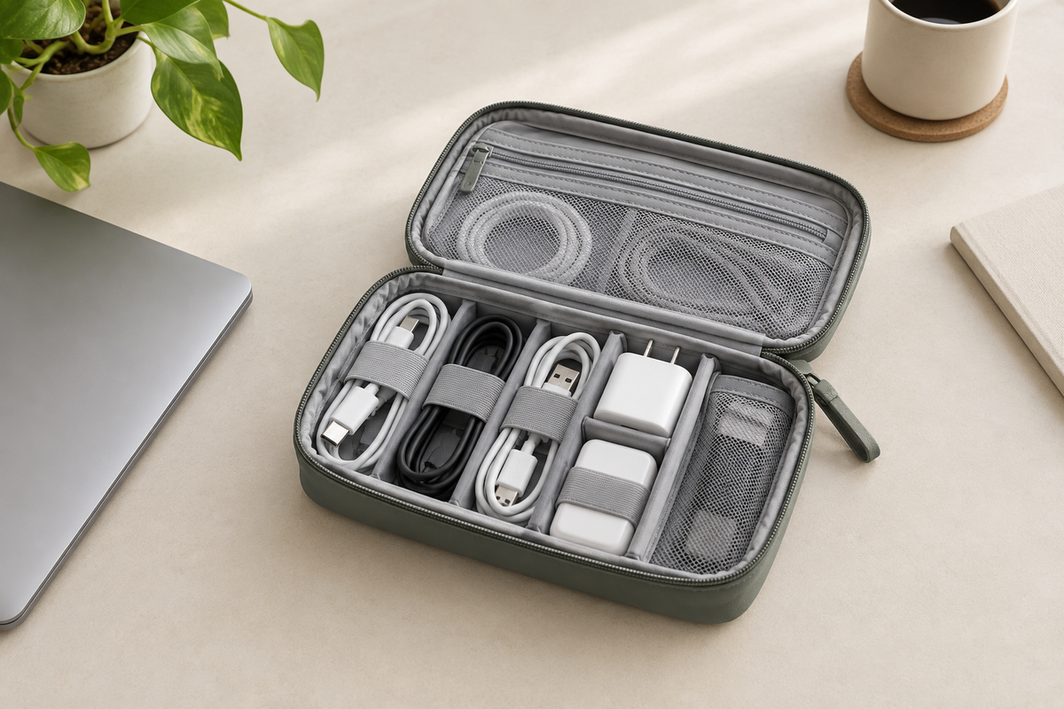 Imagen "después" horizontal: organizado con el organizador de cables