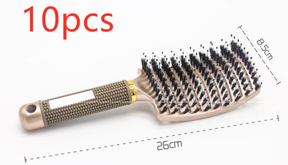 Set de 10 cepillos para el cabello color oro rosa con medidas de 26cm x 8.5cm