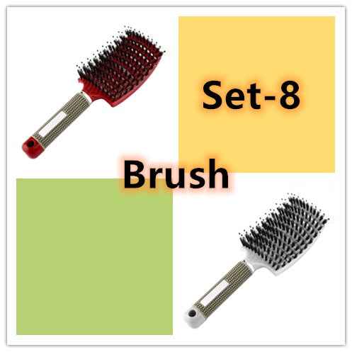 Set de 8 cepillos para el cabello, modelos en rojo y negro para estilizado.
