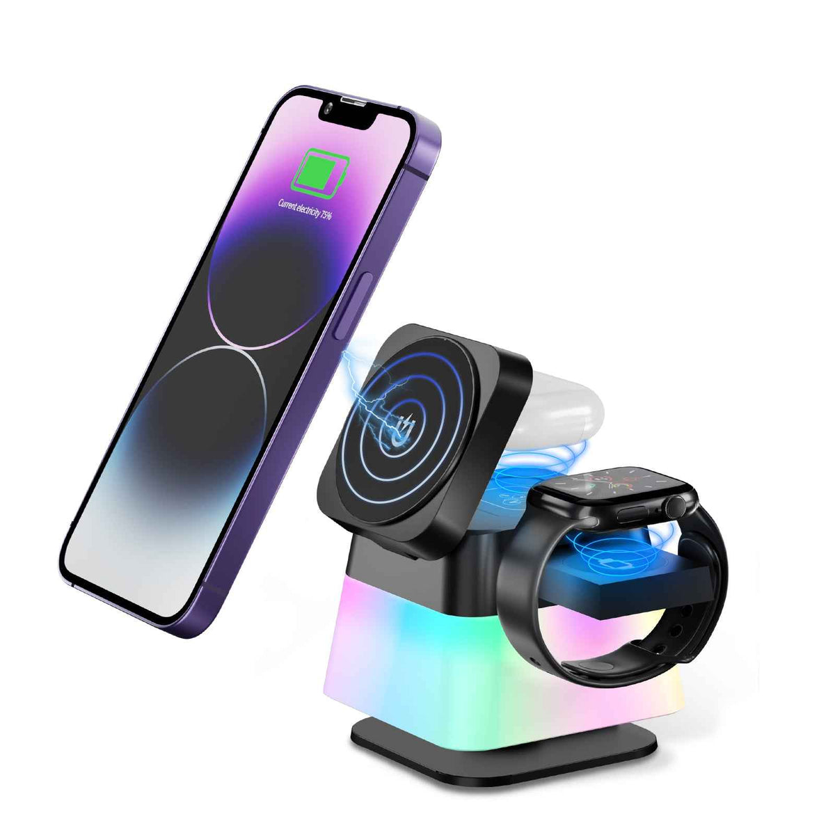 4-in-1 Wireless Charger Station — Rotatable RGB Night Light Stand