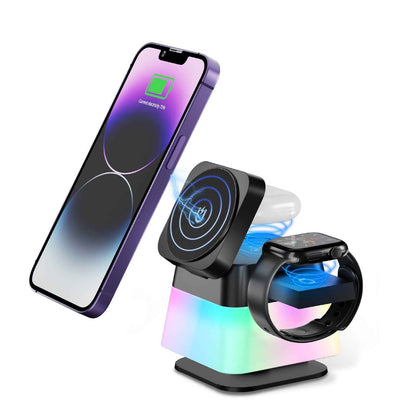 4-in-1 Wireless Charger Station — Rotatable RGB Night Light Stand