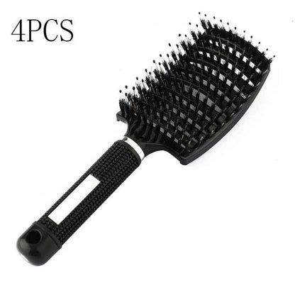 Cepillo térmico para desenredar y peinar el cabello con mango ergonómico negro.