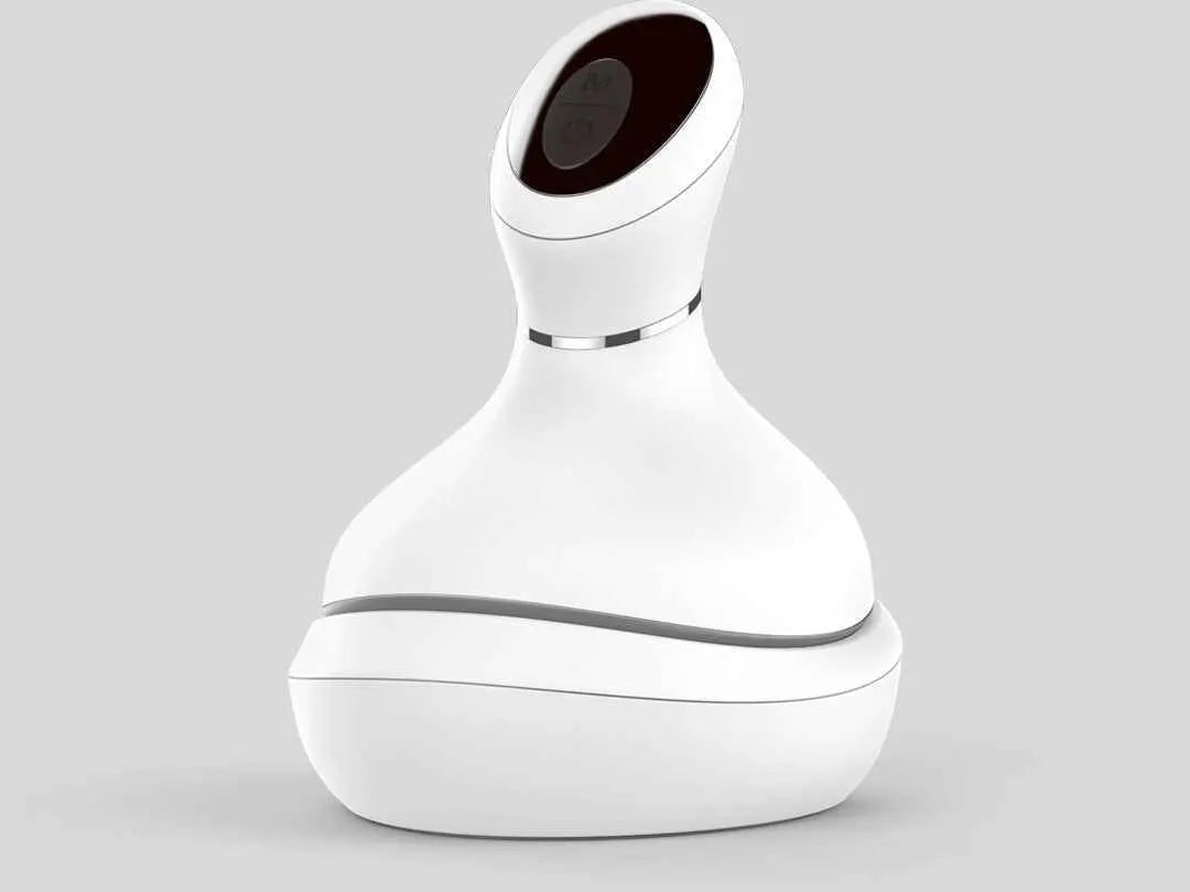 Dispositivo facial de belleza blanco con pantalla digital para cuidado de la piel.
