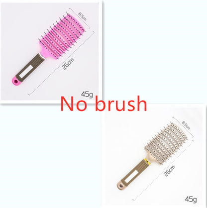 Cepillos desenredantes para cabello en colores rosa y beige con medidas y peso.