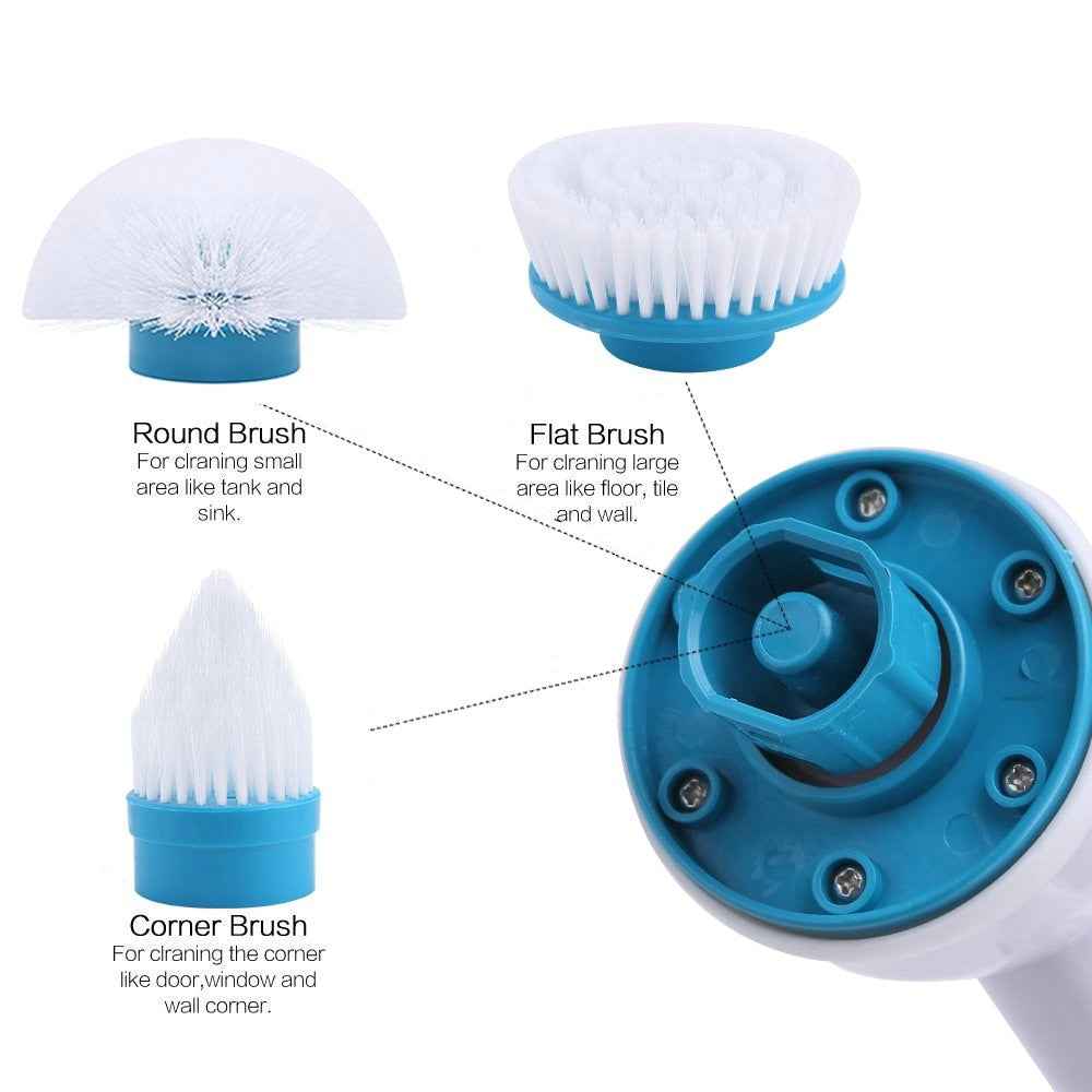 Cordless Electric Scrubber — Retractable Handle with 3 Brush Heads
