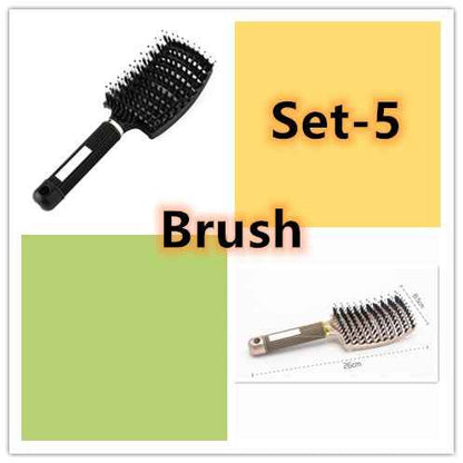 Set de 5 cepillos para el cabello de diferentes estilos y tamaños.