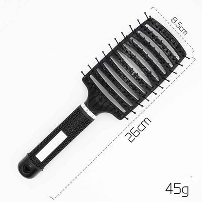 Cepillo de desenredar para cabello negro con mango ergonómico de 26 cm.