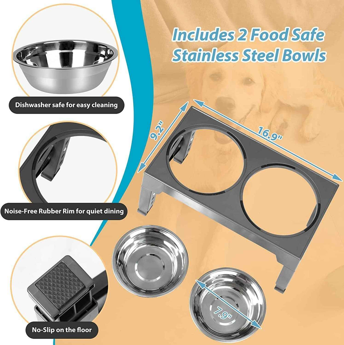 Elevated Dog Bowl Stand — Slow Feeder with Neck Protection