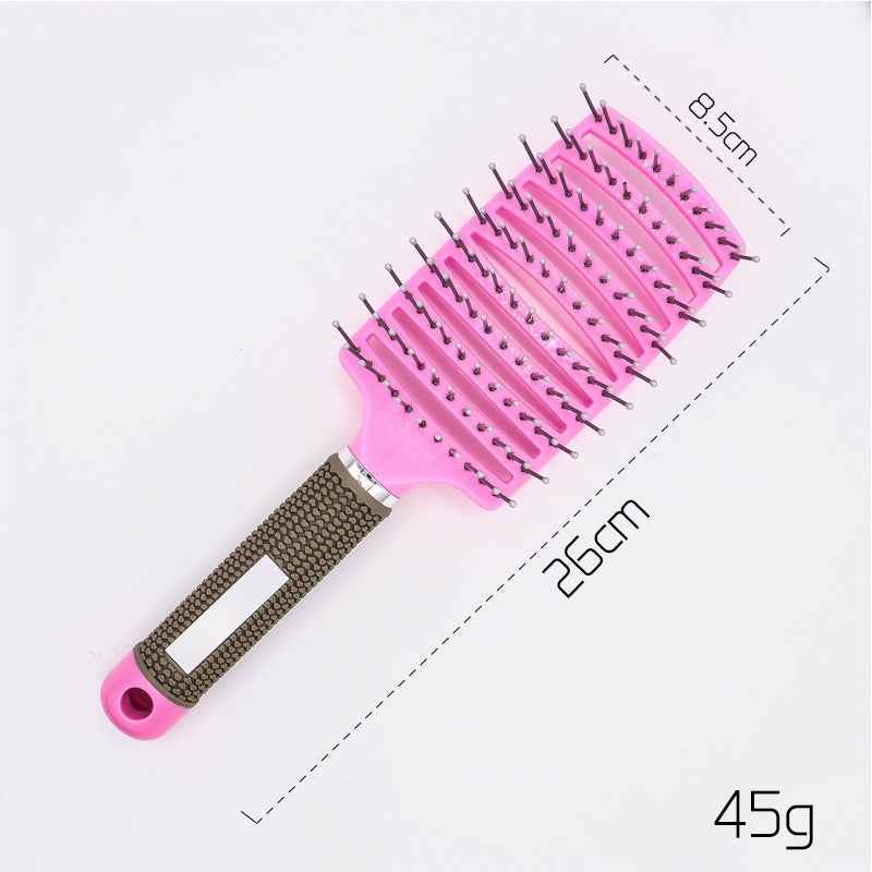 Cepillo alisador de cabello eléctrico rosa con medidas de 26cm x 8.5cm