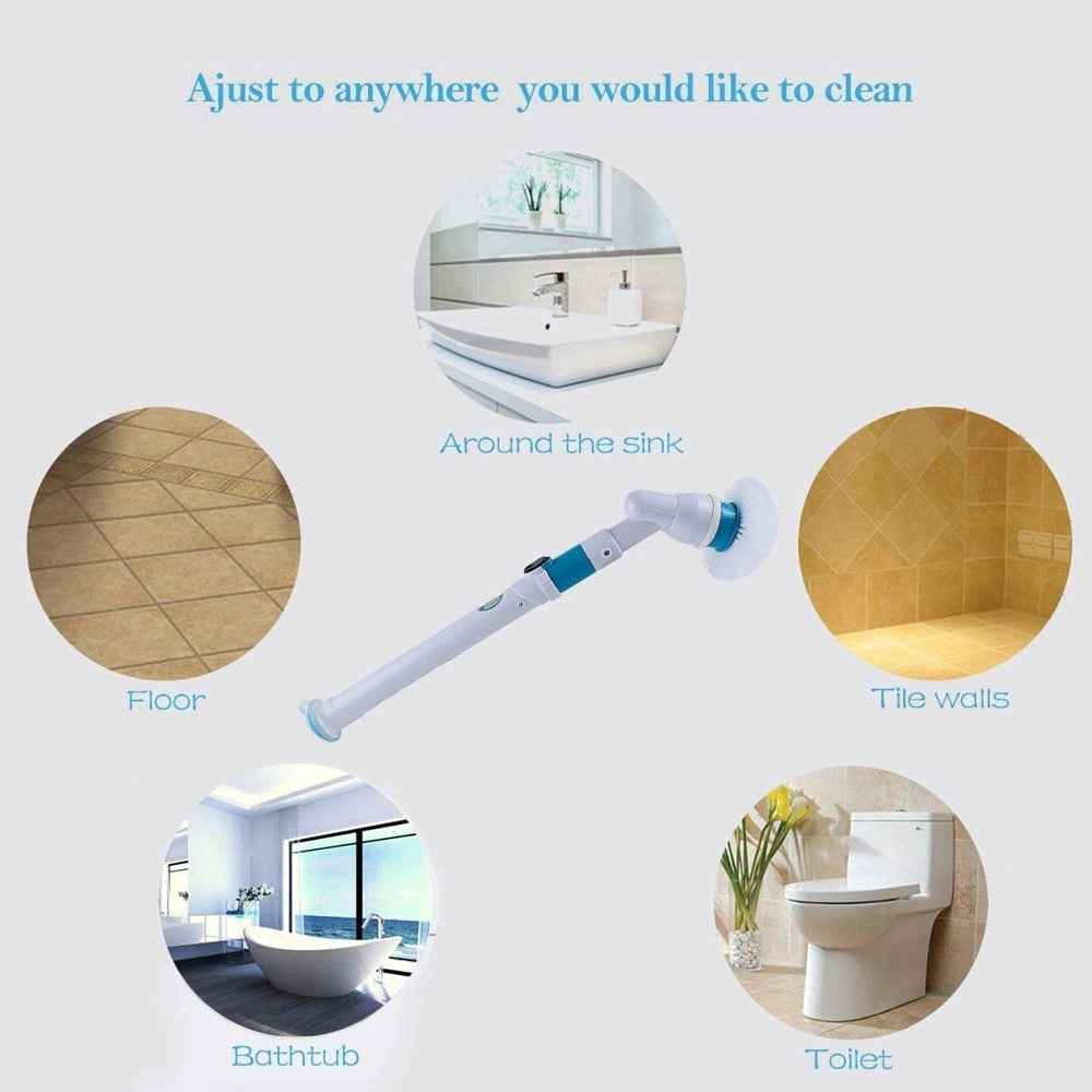 Cordless Electric Scrubber — Retractable Handle with 3 Brush Heads