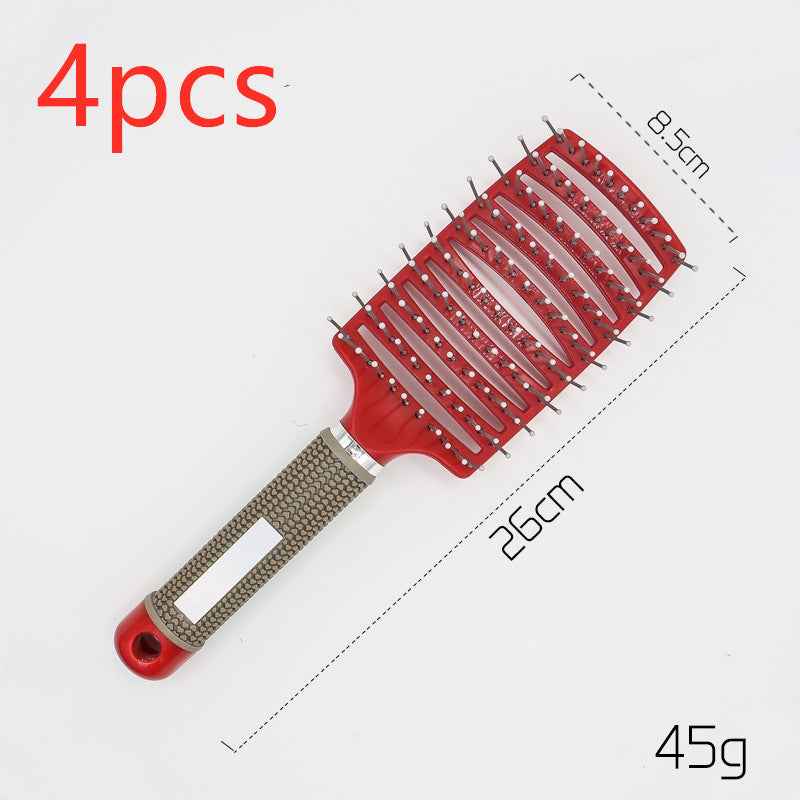 Cepillo desenredante para cabello rojo con mango ergonómico de 26 cm.