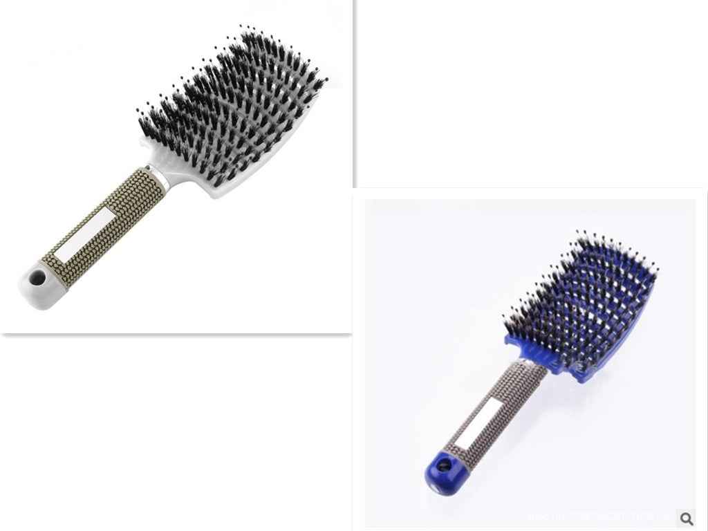 Cepillos de pelo profesionales con cerdas mixtas y mango ergonómico en blanco y azul.
