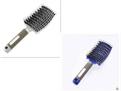 Cepillos de pelo profesionales con cerdas mixtas y mango ergonómico en blanco y azul.