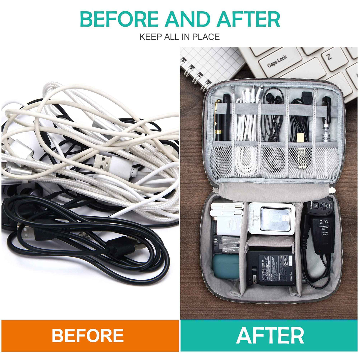 Electronics Travel Organizer — Waterproof Cable &amp; Charger Storage Bag