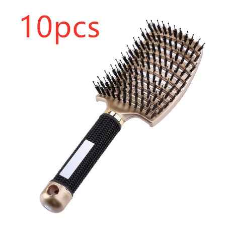 Set de 10 cepillos desenredantes para cabello con mango ergonómico dorado y negro