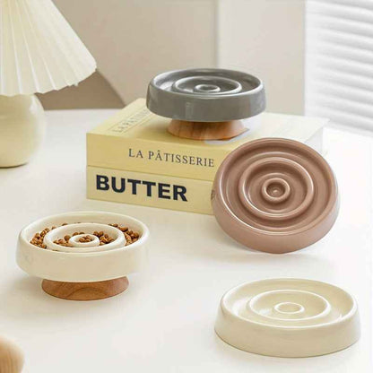 Ceramic Slow Feeder Bowl — Anti-Gulping Puzzle Dish for Dogs &amp; Cats