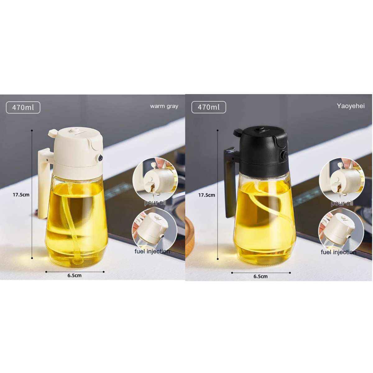 Glass Olive Oil Sprayer — 2-in-1 Spray &amp; Pour Dispenser 470ml