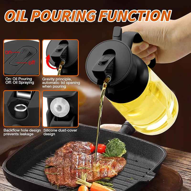Dual-Use Oil Sprayer &amp; Dispenser — Glass Kitchen Spray Bottle