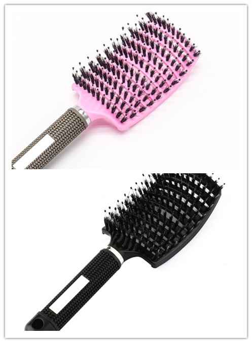Cepillos de pelo para desenredar en colores rosa y negro con mango ergonómico.