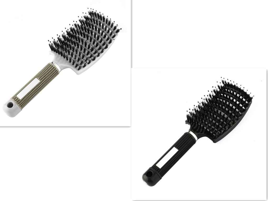 Cepillos para desenredar el cabello en colores blanco y negro con mango ergonómico.