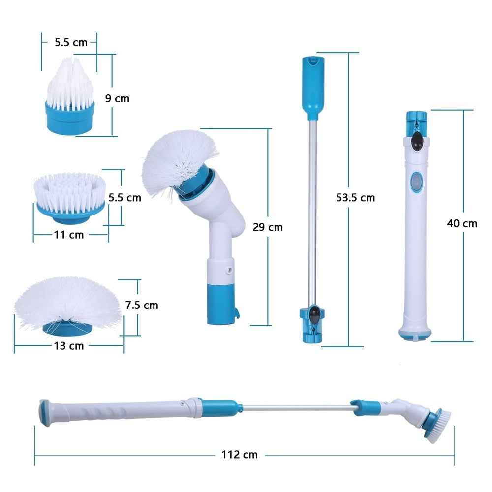 Cordless Electric Scrubber — Retractable Handle with 3 Brush Heads