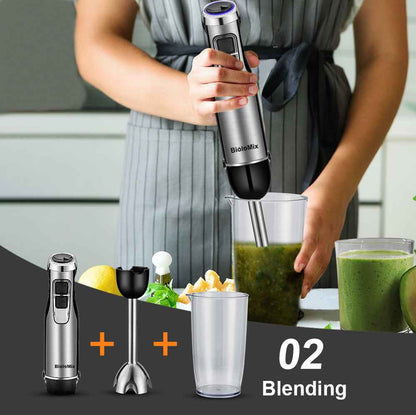4-in-1 Immersion Hand Blender — 1100W with Whisk &amp; Chopper Bowl