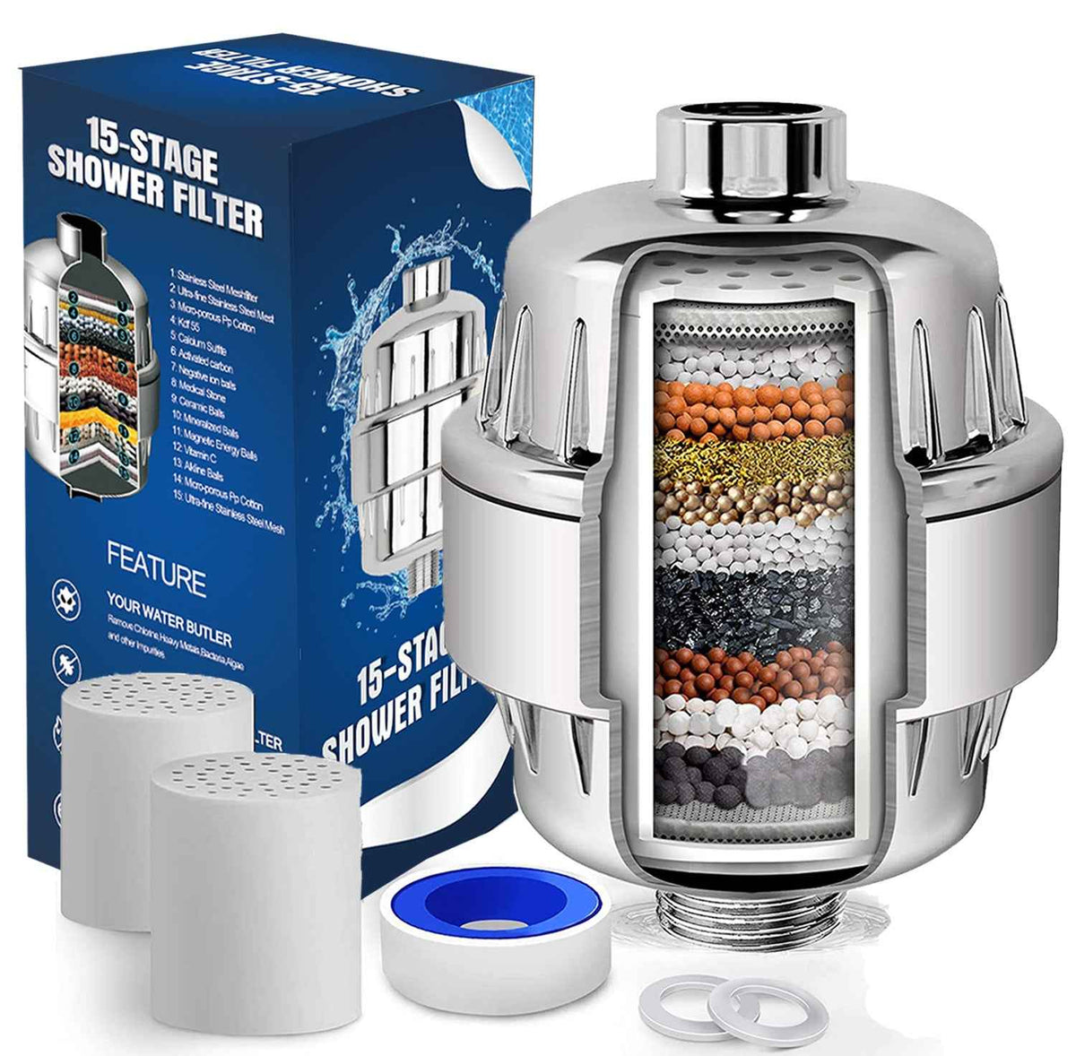17-Layer Shower Filter Head — Activated Carbon Water Purifier