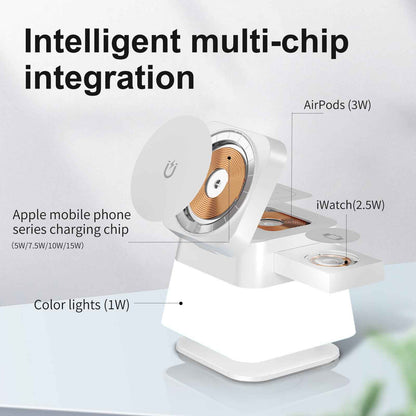 4-in-1 Wireless Charger Station — Rotatable RGB Night Light Stand