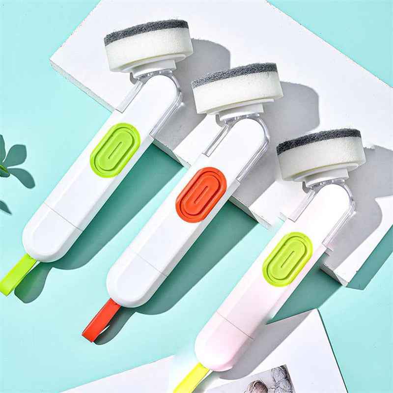 Soap-Dispensing Dish Brush — Long Handle with 2 Replacement Heads