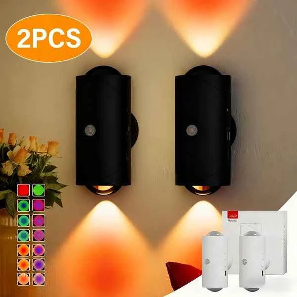 LED Motion Sensor Night Light — 7 Colors, Rechargeable, 2-Pack