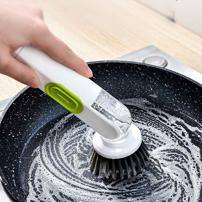 Soap-Dispensing Dish Brush — Long Handle with 2 Replacement Heads