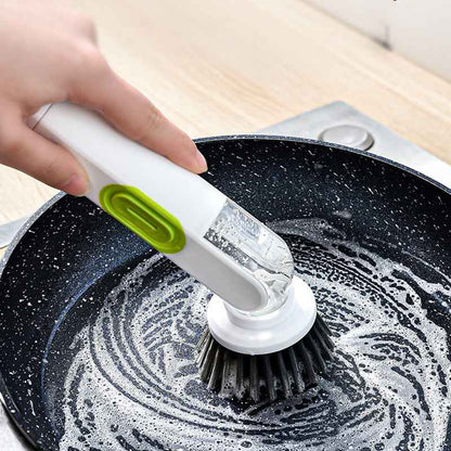 Soap-Dispensing Dish Brush — Long Handle with 2 Replacement Heads