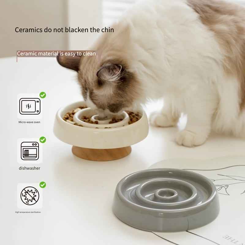 Ceramic Slow Feeder Bowl — Anti-Gulping Puzzle Dish for Dogs &amp; Cats