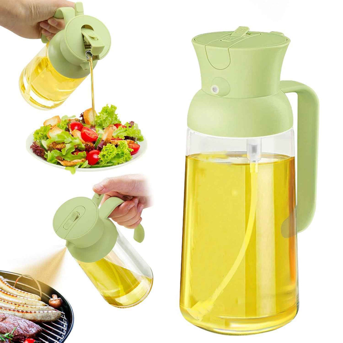 Dual-Use Oil Sprayer &amp; Dispenser — Glass Kitchen Spray Bottle